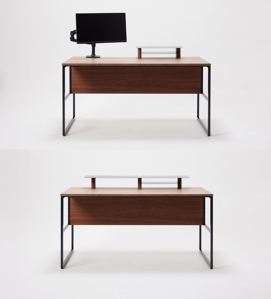 オプションで選べる専用棚。デスクの材質に合わせてウォールナットとオークからお選びいただけます。